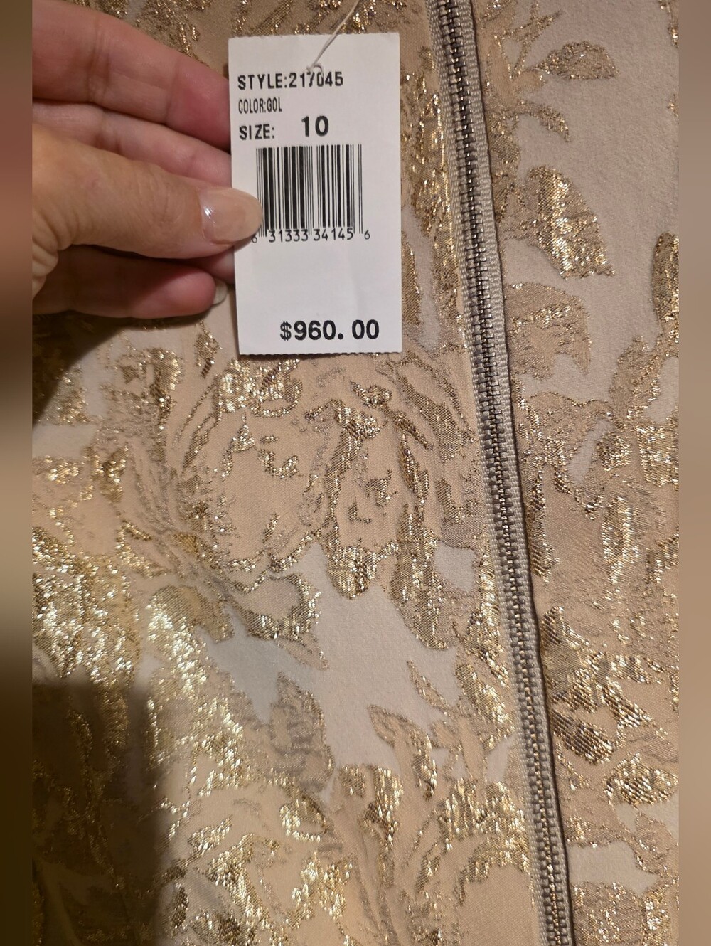 Teri Jon By Rickie Freeman NWT Size 10 Long-Sleeve Gold Lace Mermaid Gown PTP 19 - Picture 7 of 10